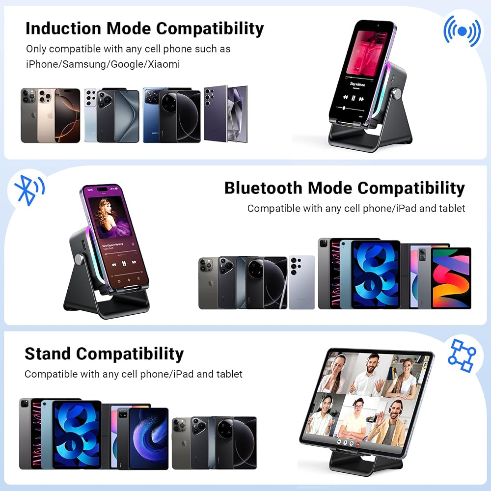 AIKELA Induction Speaker with Phone Stand 5 in 1 Wireless Bluetooth Audio - Image 9