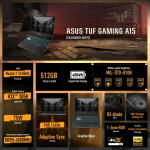ASUS TUF Gaming A15 15.6" FHD 144Hz, Ryzen 7-7435HS, RTX 3050, 8GB RAM, 512GB SSD, Black (2024)