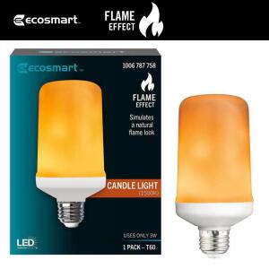 EcoSmart 3-Watt Equivalent T60 Cylinder Flame Effect Design E26 Medium Base LED Light Bulb Amber 1-Pack (C/FLAME2/LED/ESM)