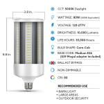 Feit Electric 500-Watt Equivalent Corn Cob E26 with E39 Mogul Adapter High Lumen HID Utility LED Light Bulb Daylight (5000K) (1-Pack) (C10000/5K/LEDG3/HDRP)