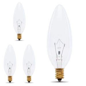 Feit Electric 25-Watt B10 E12 Clear Blunt Tip Double Life Incandescent Light Bulb, Soft White 2700K 4-Pack (BP25CTC/DL/4)
