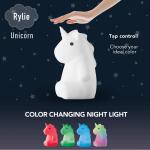 Globe Electric 6.46 in. Rechargeable Rylie Unicorn Multi-Color Changing Integrated LED Silicone Touch Activated Night Light Lamp, White (13929)