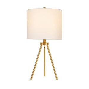 Hampton Bay 22-inch Quinby Gold Tripod Table Lamp with White Fabric Shade