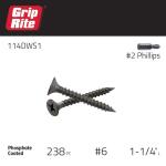 Grip-Rite #6 x 1-1/4 in. #2 Phillips Bugle Head Fine Thread Drywall Screws 1 lb. Box (114DWS1)