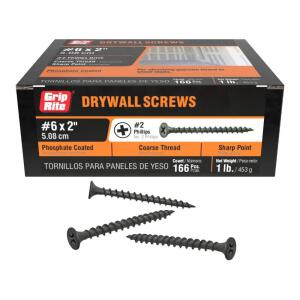 Grip-Rite #6 x 2 in. #2 Phillips Bugle Head Coarse Thread Sharp Point Drywall Screws 1 lb. Box (2CDWS1)