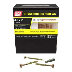 Grip-Rite #8 x 2 in. Star Drive Dual Flat Head Coarse Thread Construction Screws 5 lbs. Box (2GCS5)