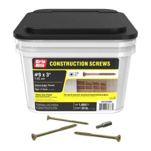 Grip-Rite #9 x 3 in. Star Drive Dual Flat Head Coarse Construction Screws 25 lb. Box (3GCS25BK)