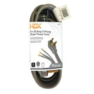 HDX 6 ft. 30 Amp 10/3 3-Prong Dryer Power Cord, Gray (627833)