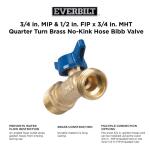 3/4 in. MIP & 1/2 in. FIP x 3/4 in. MHT Quarter Turn Brass No-Kink Hose Bibb Valve (VHNQTRF4EB)