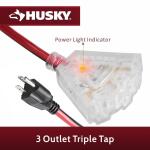 Husky 50 ft. 14/3 Medium Duty 13-Amps Indoor Extension Cord Reel with Multiple Outlet Triple Tap End, Black (LTS-XP001)