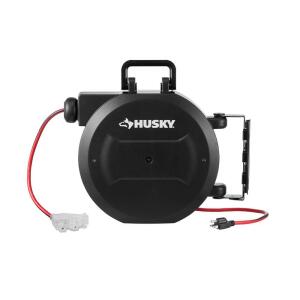 Husky 50 ft. 14/3 Medium Duty 13-Amps Indoor Extension Cord Reel with Multiple Outlet Triple Tap End, Black (LTS-XP001)