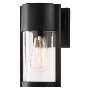 Hampton Bay Kempster 9.92 in. Modern 1-Light Matte Black Cylinder Outdoor Wall Light Sconce with Clear Glass (W2220-11)