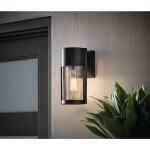 Hampton Bay Kempster 9.92 in. Modern 1-Light Matte Black Cylinder Outdoor Wall Light Sconce with Clear Glass (W2220-11)