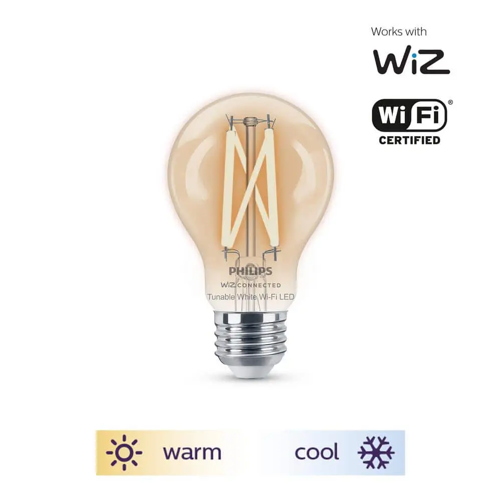 Philips 60-Watt Equivalent A19 Smart Wi-Fi Vintage Edison LED Light Bulb Tunable White 2700 (K) WiZ with Bluetooth - 1 Pack