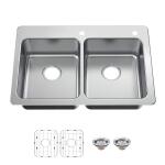 Glacier Bay Bratten 33 in. 50/50 Double Bowl Drop-In Kitchen Sink with Accessories, 18 Gauge Stainless Steel (VT3322TA0ACC)