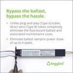 toggled 48 in.16-Watt Cool White T8 or T12 Dimmable Linear LED Tube Light Bulb 2-Pack (D416-40321-2)