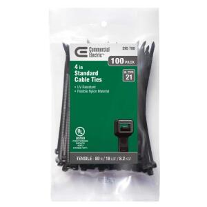Commercial Electric 4in Miniature Standard UL 21 Rated Cable Zip Ties 100 Pack UV (Black) (GT-100MCB)