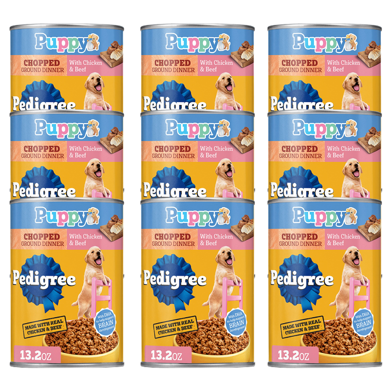Pedigree® Chopped Ground Dinner Puppy Wet Dog Food - Heathy Brain Development, With Chicken & Beef - Image 1