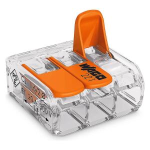 WAGO 221-413 Lever-Nuts 3-Conductor Splicing Connectors, 12-24AWG (50-Pack) (0221413K00-012)