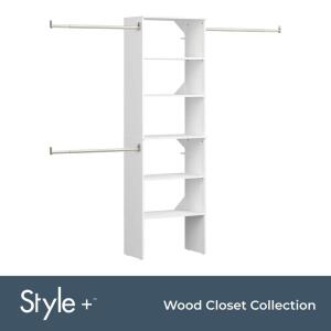 ClosetMaid Style+ 84 in. W - 120 in. W White Tower Wall Mount 6-Shelf Wood Closet System (4365)