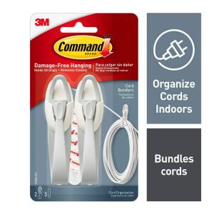 Command Cord Bundlers, Gray, Damage Free Organizing, 2 Cord Bundlers and 3 Command Strips (17304-ES)