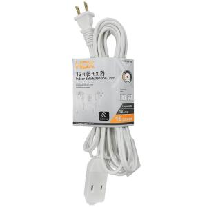 HDX 12ft. 16/2 Light Duty Indoor Multi-Outlet Extension Cord with Twin Ends, White (HWHDT16212)