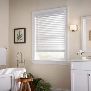 Home Decorators Collection White Cordless Faux Wood Blinds for Windows with 2 in. Slats - 35 in. W x 64 in. L (Actual Size 34.5 in. W x 64 in. L) (10793478184453 )