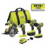 RYOBI ONE+ 18V Cordless 4-Tool Combo Kit with 1.5 Ah Battery, 4.0 Ah Battery, & Charger (PCL1400K2)